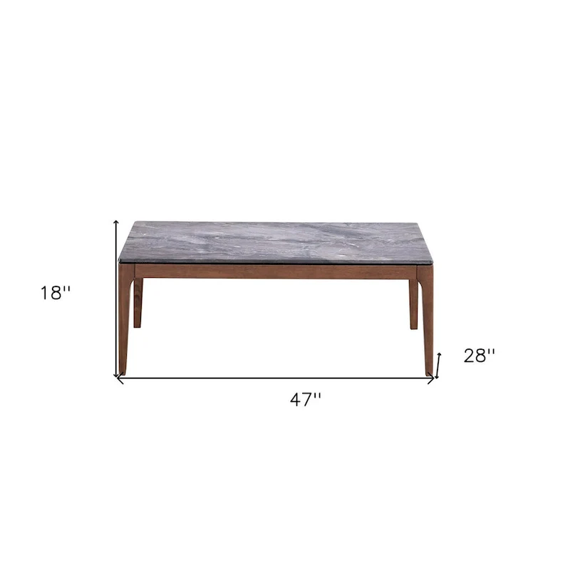 HomeRoots 47 Gray and Walnut Stone And Solid Wood Coffee Table - 47' X '18' X '28