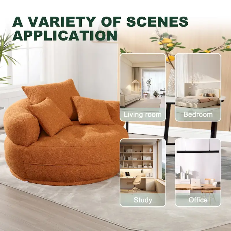 Oversized Round Fabric Lounge Chair with Curved Back