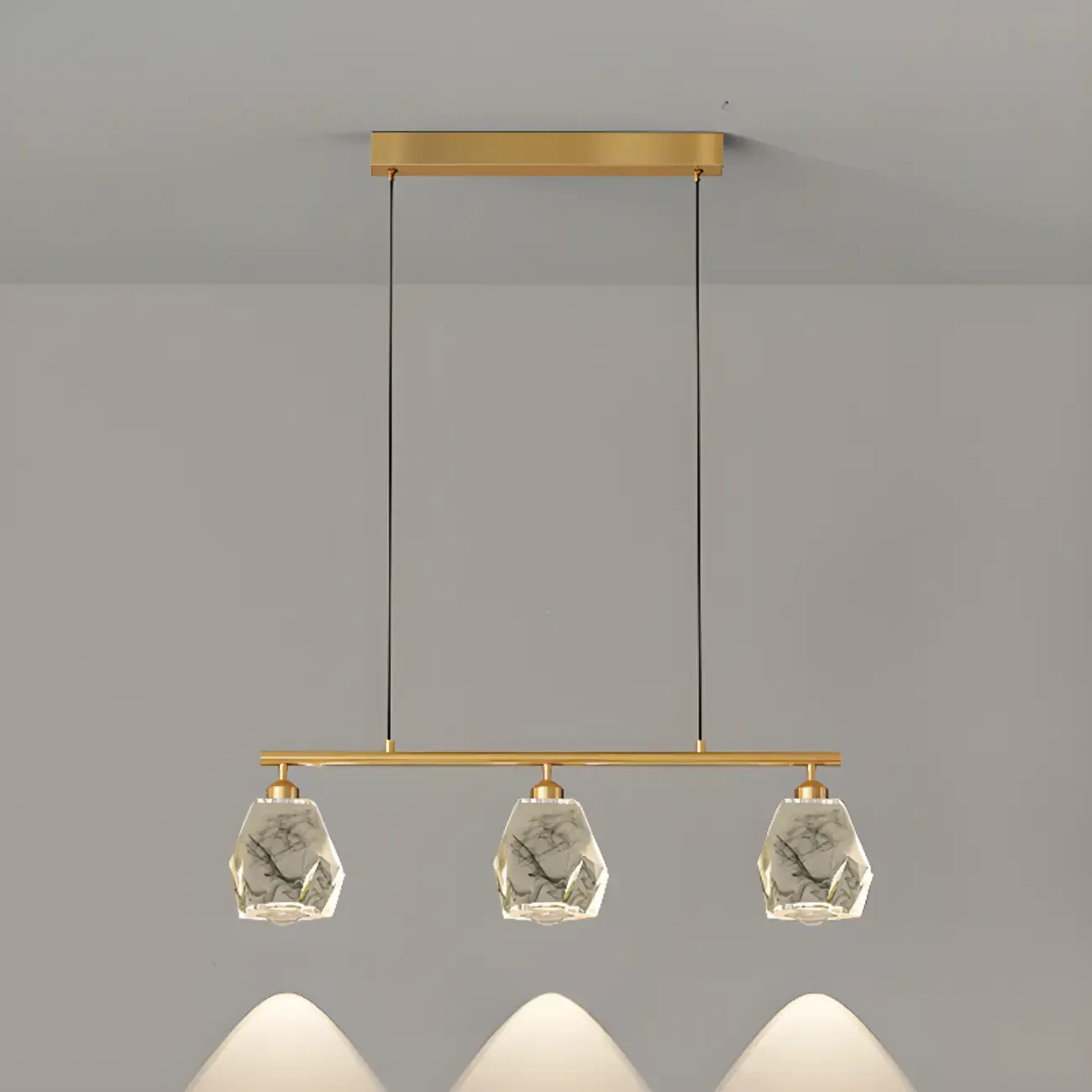 Geometric Gold Crystal Down Island Pendant Light