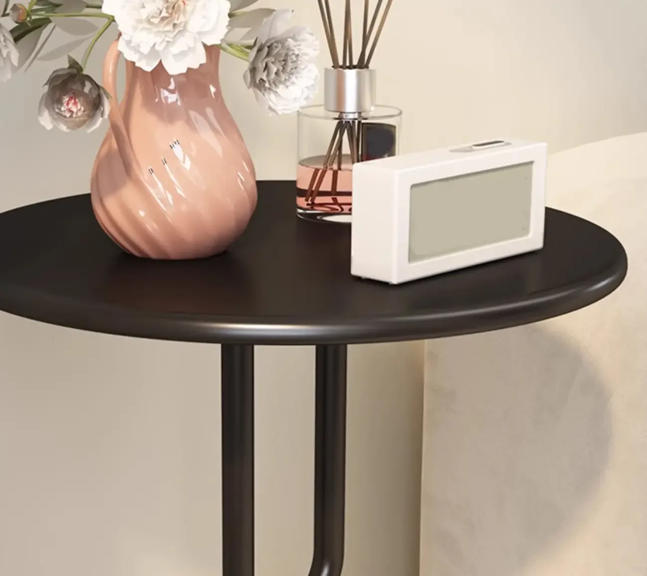 Living Room Glossy Black Metal Round Side Table