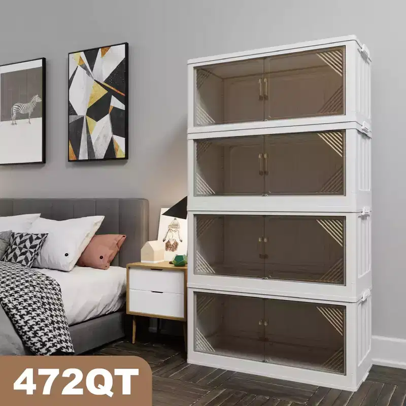 4-Pack 31.5 Wide Transparent Plastic Storage Cabinets for Closet Organizers and Storage, Folding Storage Box
