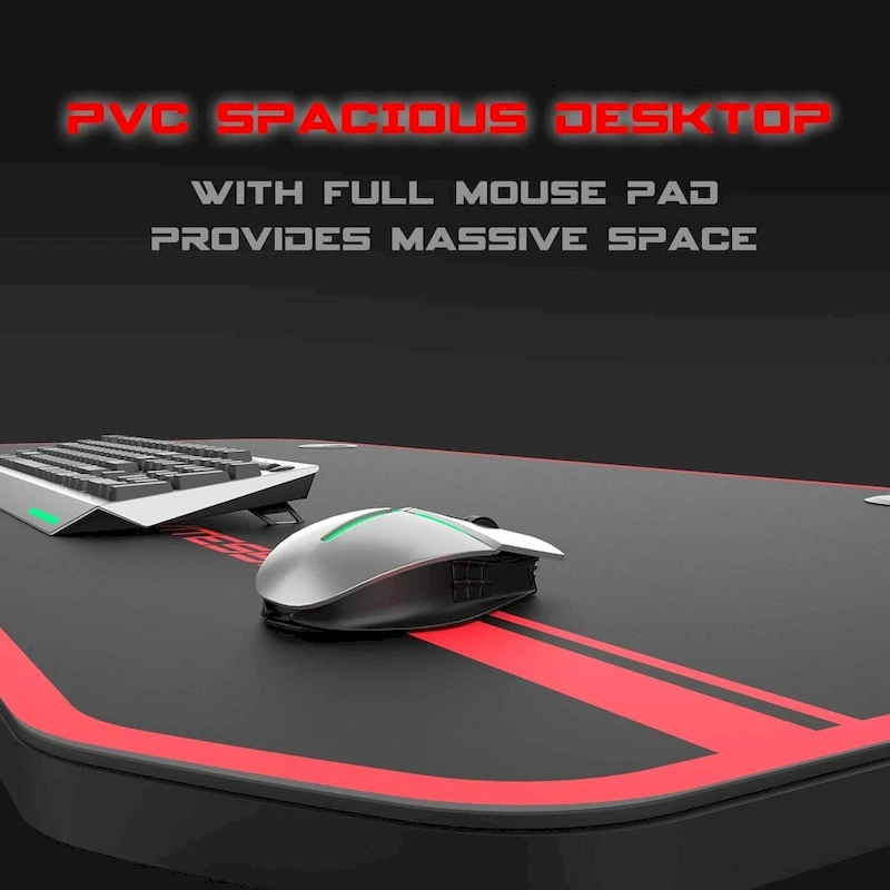 BOSSIN Ergonomic Gaming Desk T-Shaped Office PC Computer Desk with Full Desk Mouse Pad, Handle Rack, Cup Holder Headphone Hook