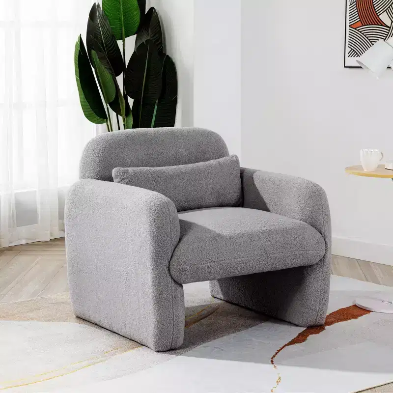 TUYOHW Modern Accent Chair with Teddy Fleece Upholstered Armchair Lounge Single Sofa with Pillow Accent Chairs for Living Room, Bedroom, Office