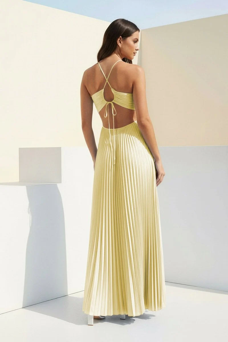 Sky Blue Halter Pleated Satin A Line Prom Dresses With Cutout