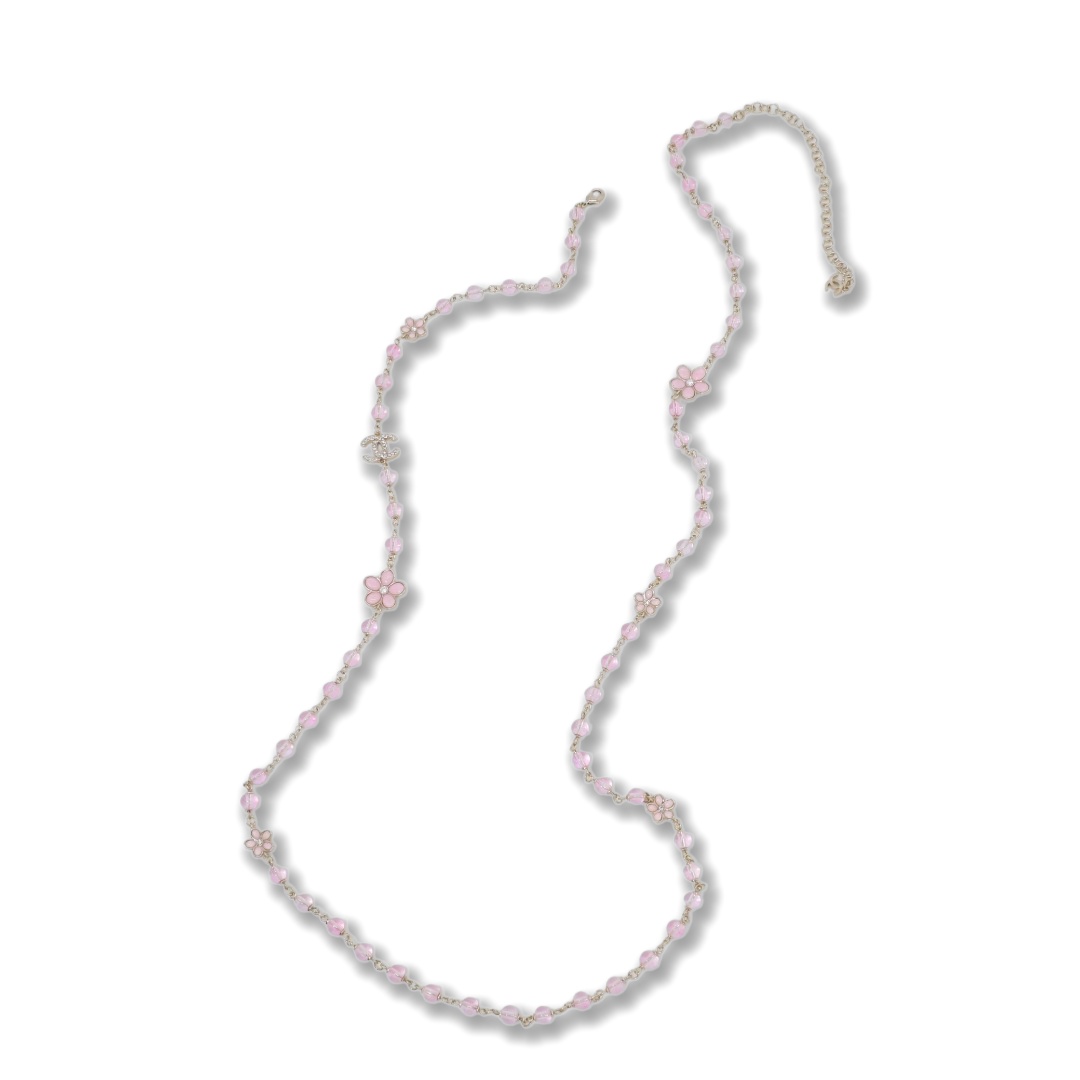 CCL114 Chanel Long Pink pearl chain sweater necklace - ccjewelryacc