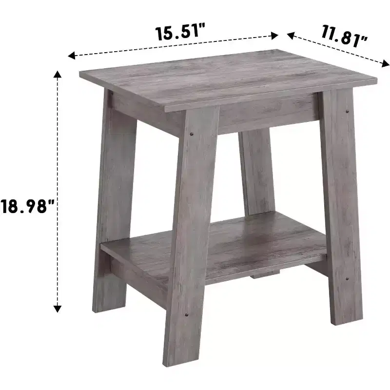 DobleePy 2-Piece Rustic Grey Side Table, 2-Tier End Table with Storage Shelf for Bedroom, Living Room, Entryway, Space-Saving Design