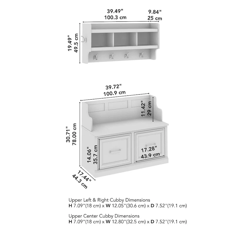 Woodland 40W Entryway Bench and Wall Mounted Shelf by Bush Furniture