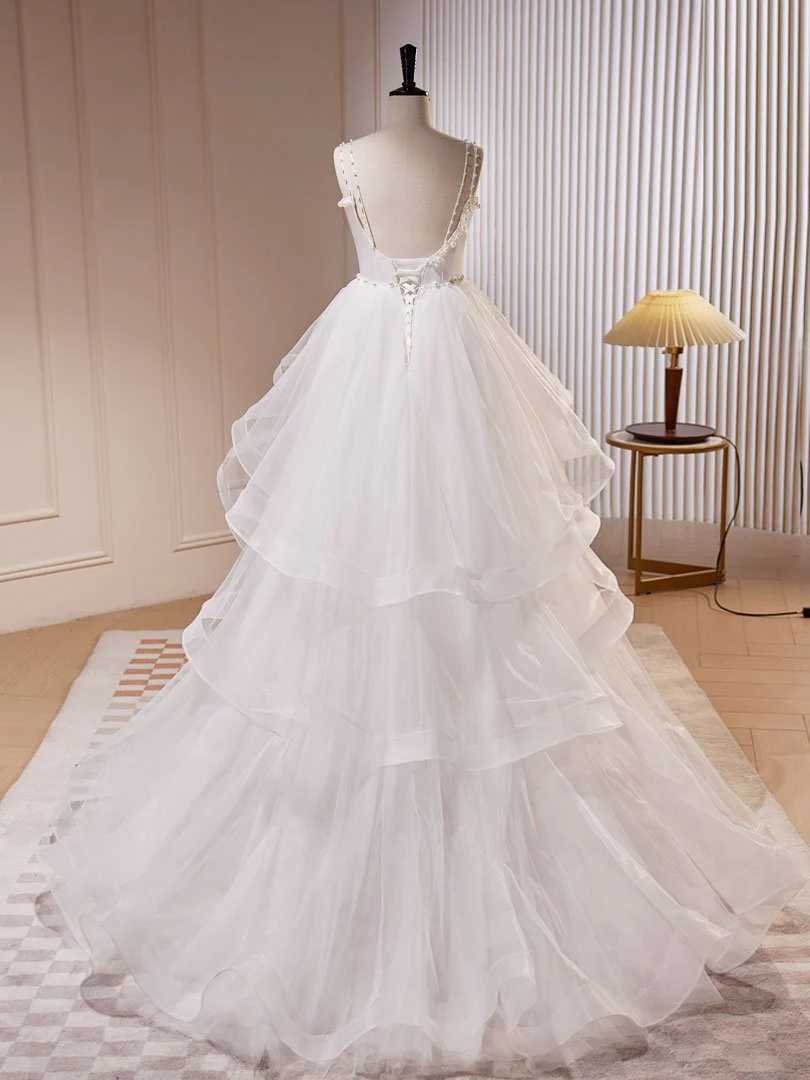 Quinceanera Dress White A-Line Organza Long Prom Dress