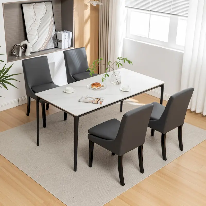 Modern Dining Chairs Set of 2, Upholstered Kitchen & Dining Room Chairs with Solid Wood Legs,Tufted Linen Fabric Chairs