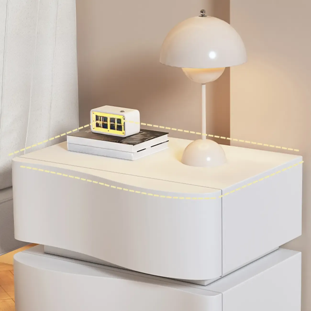 Stylish Solid Wood White Nightstand With 2 Drawer