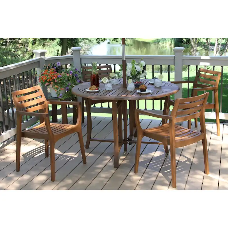 Eilaf 5 pc. Eucalyptus Folding Dining Table and Stacking Chairs