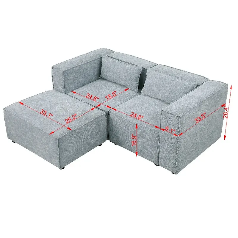 Chenille Fabric Sofa with Legs and Ottoman