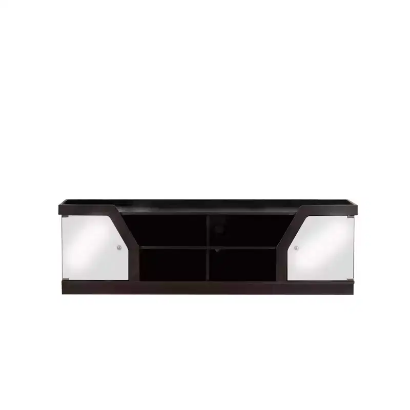 Invera 4 Shelf TV Stand for TVs up to 70" Espresso - HOMES: Inside + Out: Modern Media Console with Glass Cabinets