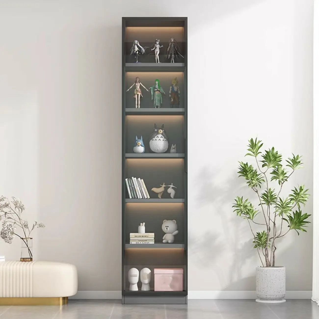 Simple Modern Gray Clear Cover Wooden Display Cabinet