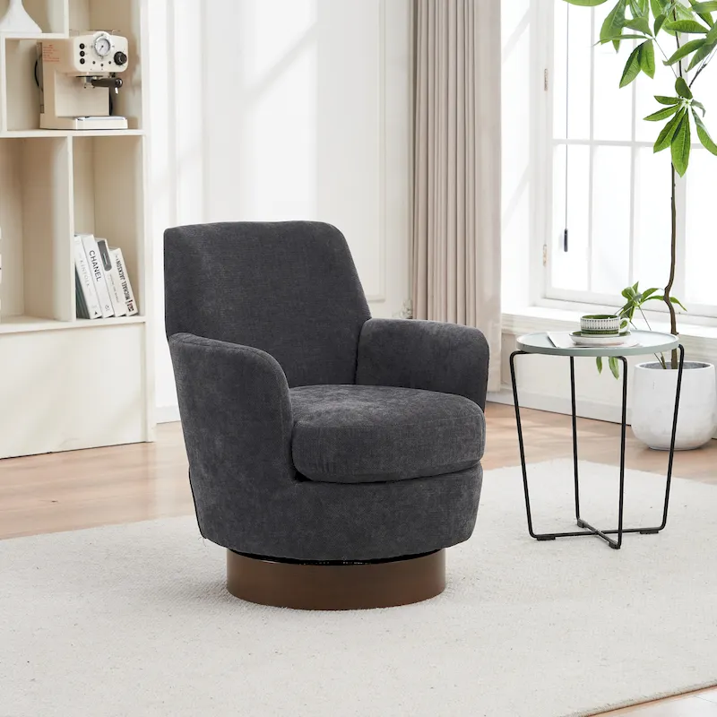 Brown PU Leather 360° Swivel Barrel Chair - Single Seat