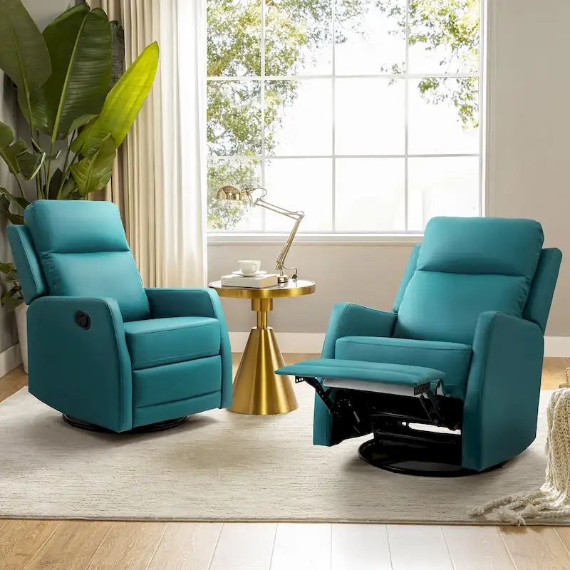 Modern Faux Leather Manual Rocking Swivel Recliner with Wingback Set of 2