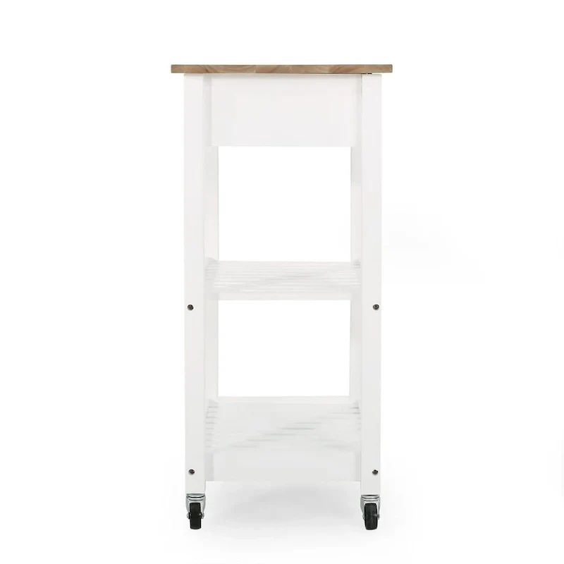 Compact Wooden Kitchen Cart with Wheels Shelves and Drawer by Christopher Knight Home