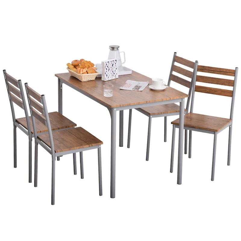 HOMCOM Modern 5-Piece Wooden Dining Kitchen table set 1 Table 4 Chairs Metal legs