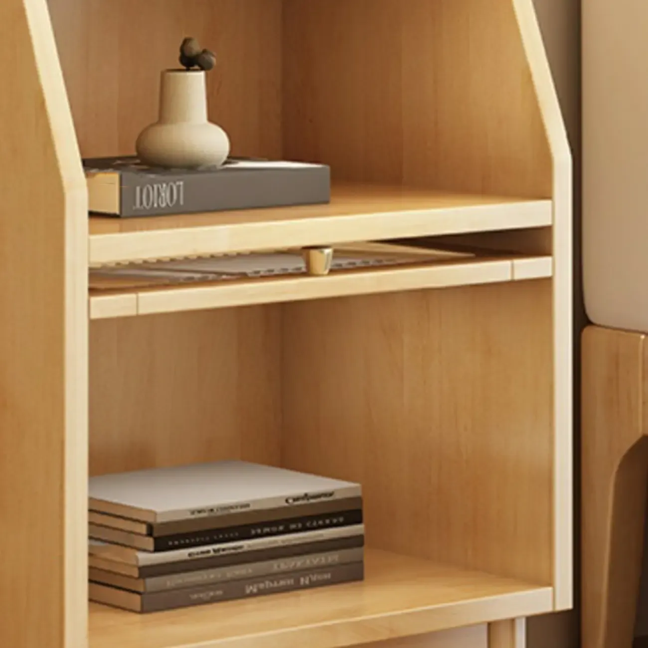 Scandinavian Natural Finish Flip-up Solid Wood Nightstand