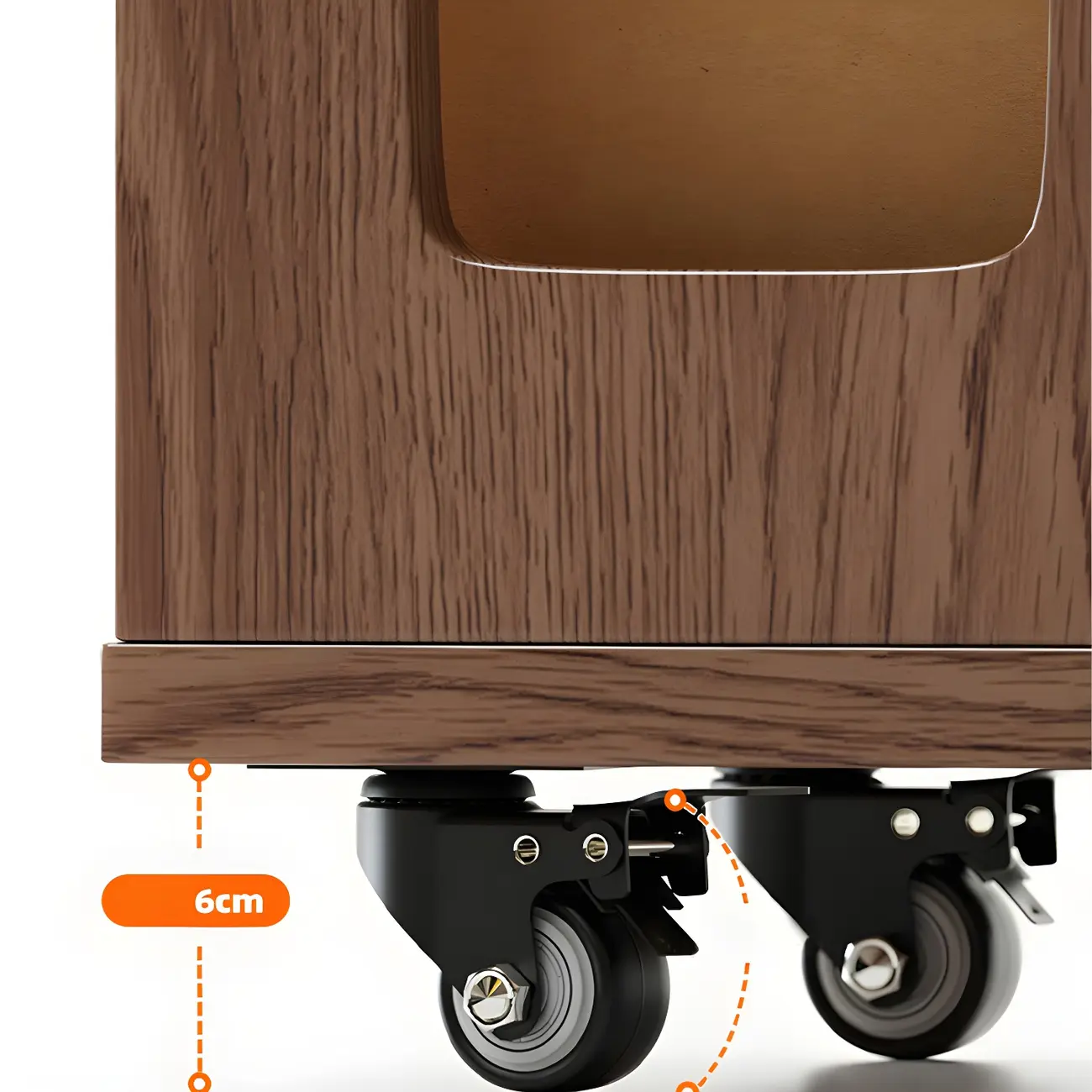 Mid-Century Nut-Brown Wood 5-Tier Bookcase on Wheels