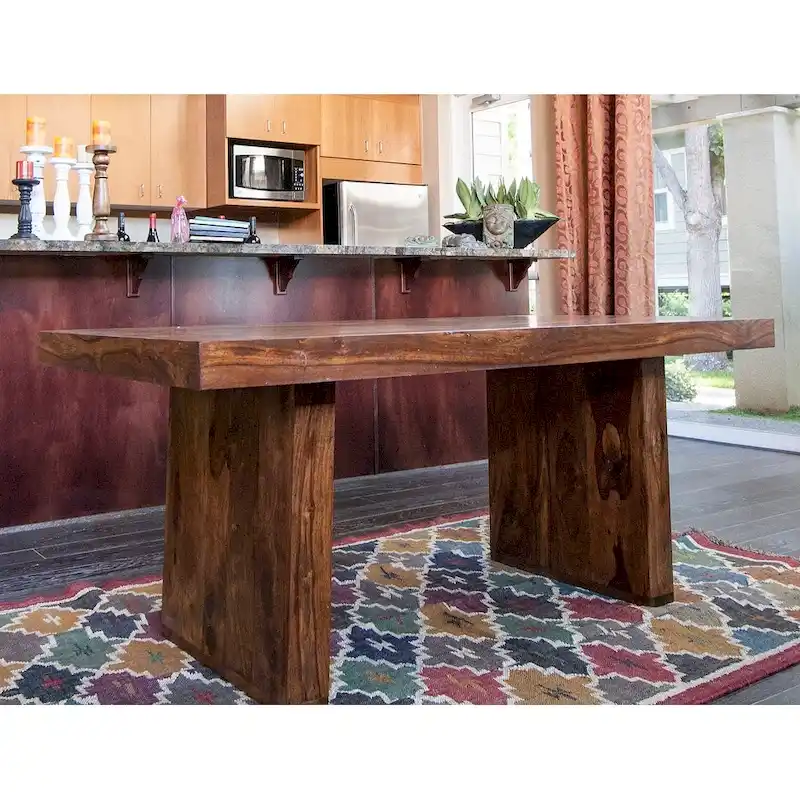 Honey Walnut Solid Wood Dining Table, Rustic Style, Seats 6–8