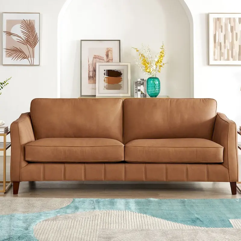 Hydeline Aria Top-Grain Leather Sofa – Feather Down, Memory Foam & Pocket Coils, 84