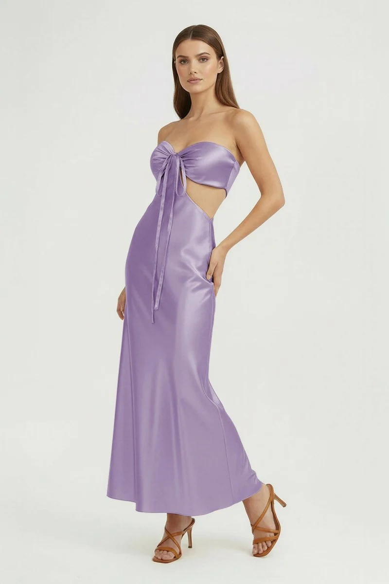 Aqua Strapless Sheath Satin Open Back Prom Dresses With Cutout