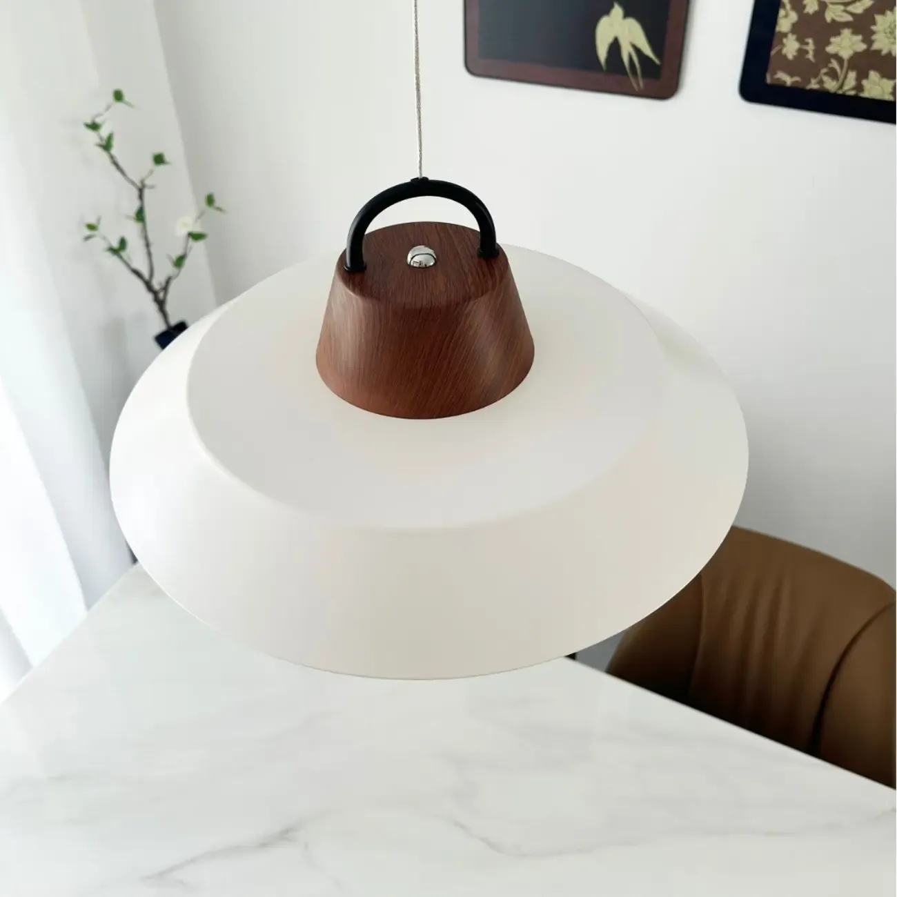 White Barn Metal Walnut Dimmable Hanging LED Pendant Light