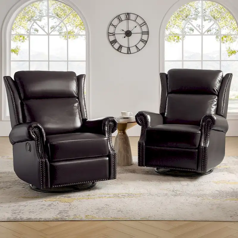 Viviana Traditional Genuine Leather Manual Swivel Glider Recliner Set of 2