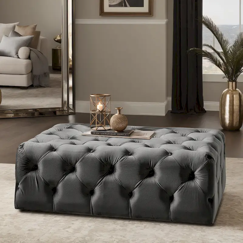 Tufted Rectangular Ottoman with Casters