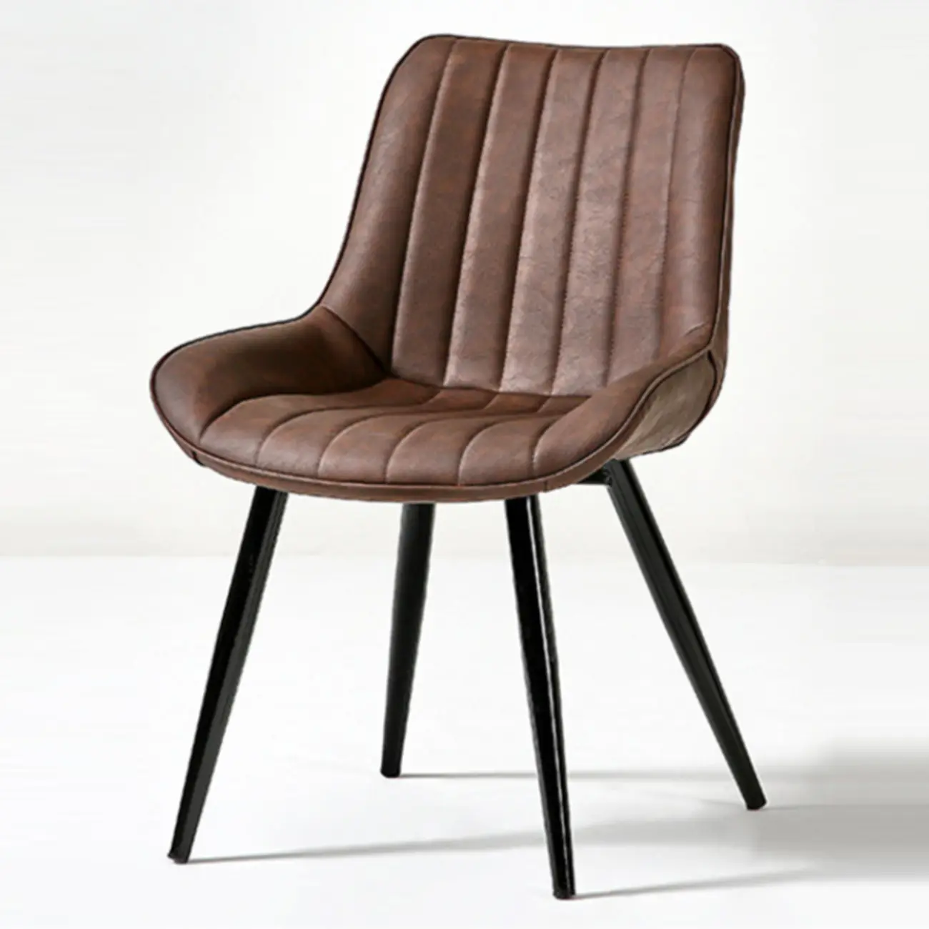 Simple Upholstered Leather Dining Chair Solid Back Metal Legs