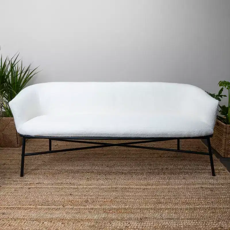 Storied Home Bowery Boucle Upholstered Couch Bench, White
