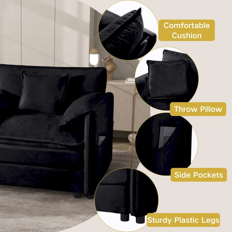 2-Piece 75.59  Chenille Cloud Loveseat Sofa Set with Deep Seat and 4 Pillows