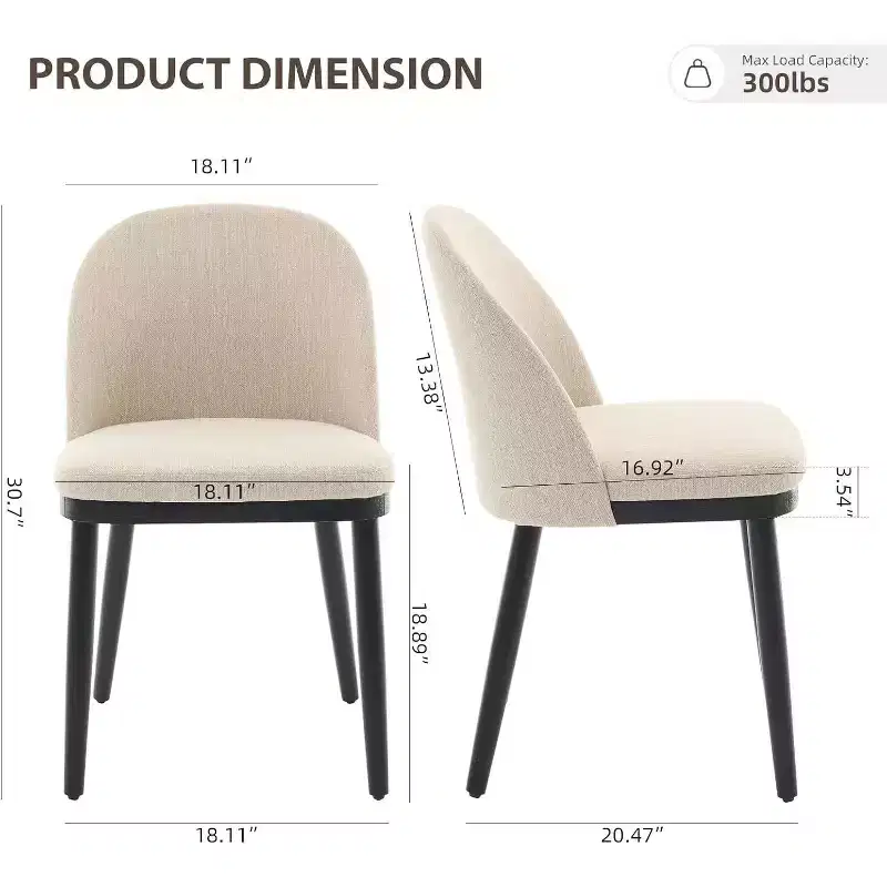 Acekool Upholstered Dining Chairs Set of 2, Modern Fabric Kitchen Side Chairs with Cushion, Wood Legs, Curved Back