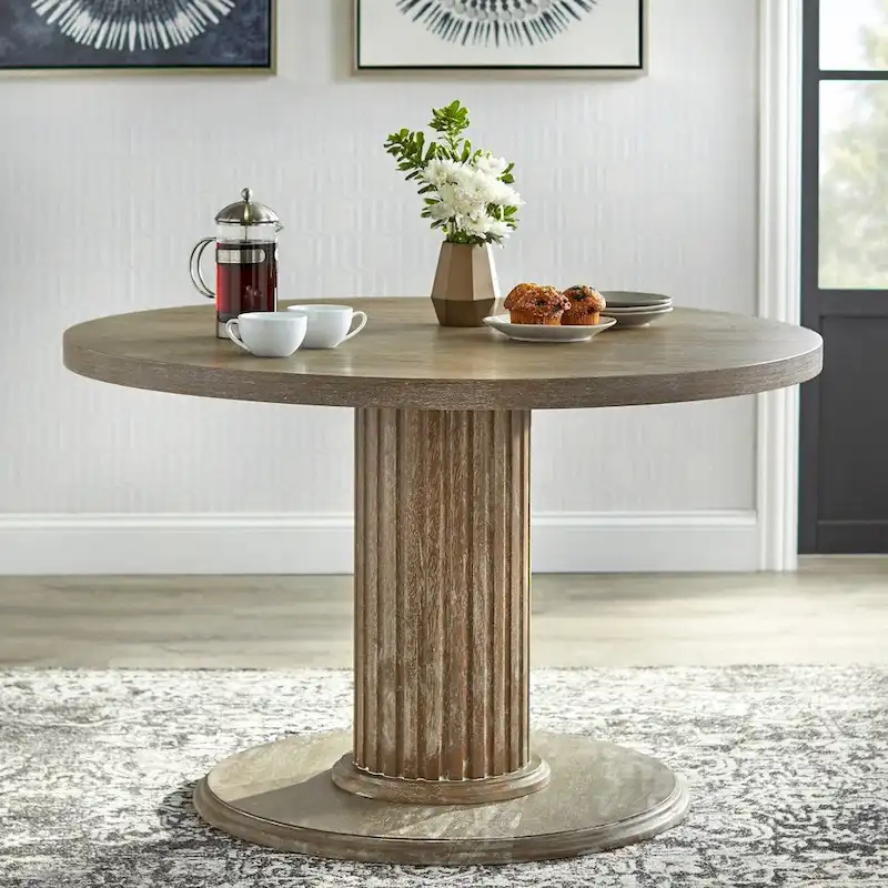 Round Reclaimed Wood Dining Table – Natural Finish, 45.75x45.75x29.5 in, Seats 4