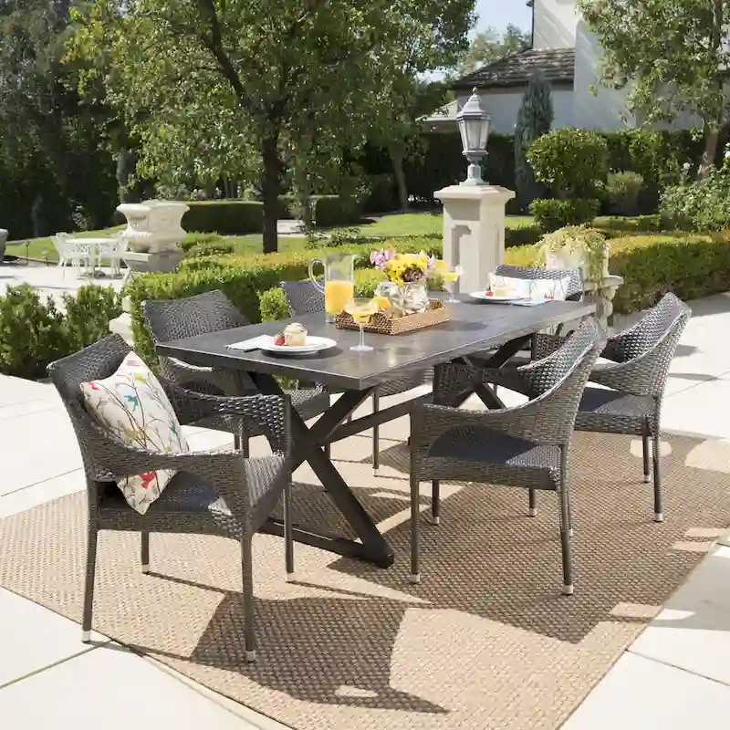 Grayson PE Wicker/ Aluminum/ Iron Outdoor 7-piece Dining Set by Christopher Knight Home