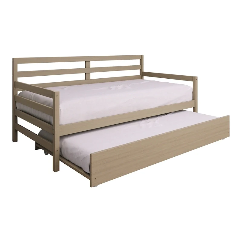 White/Walnut/Black/Light Oak/Antique Grey Railing-Style Twin Daybed with Trundle