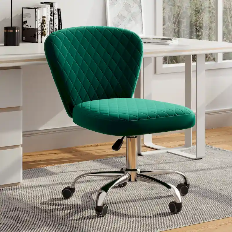 Blue/Grey/Pink/Beige Velvet Armless Swivel Office Chair, 1-Person