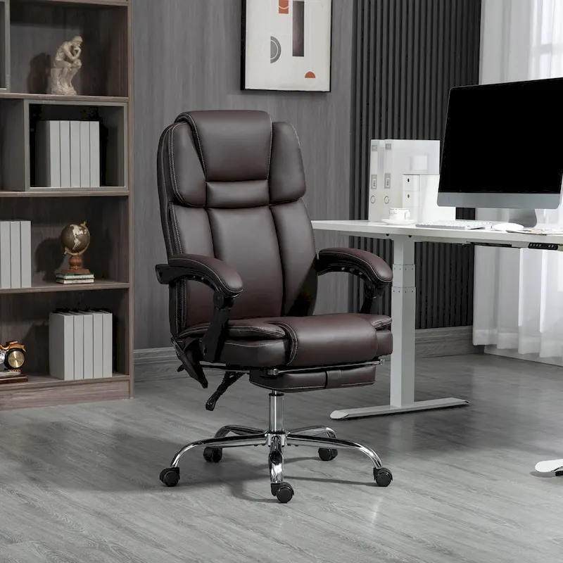 Black / Brown Reclining Massage Office Chair with Footrest, Single