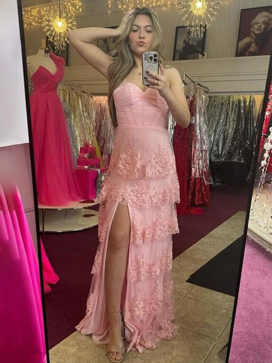 A Line Sweetheart Empire Lace Appliques Long Party Dress