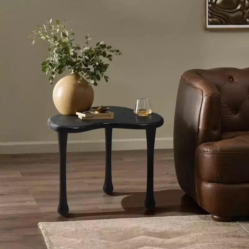 LuxenHome Black Wood Irregular Shape End Table, 20'' Tall Modern Minimalist Wood Accent Side Table Cocktail Tables for Living Room, Bedroom