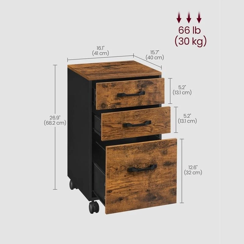 3 Drawer Wood Mobile File Cabinet