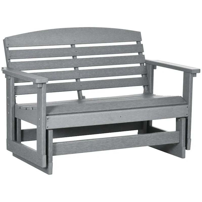 2-Person Outdoor Glider Bench, Patio Double Swing Rocking Chair Loveseat with Slatted HDPE Frame for Backyard, Garden, Porch