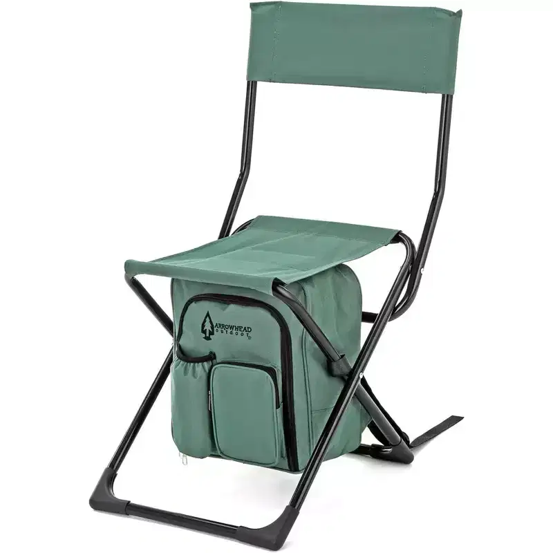 Arrowhead Outdoor Multi-Function 3-in-1 Compact Camp Chair: Backpack, Stool & Insulated Cooler, w/Bottle Holder & Storage Bag, Hiking (Forest Green)