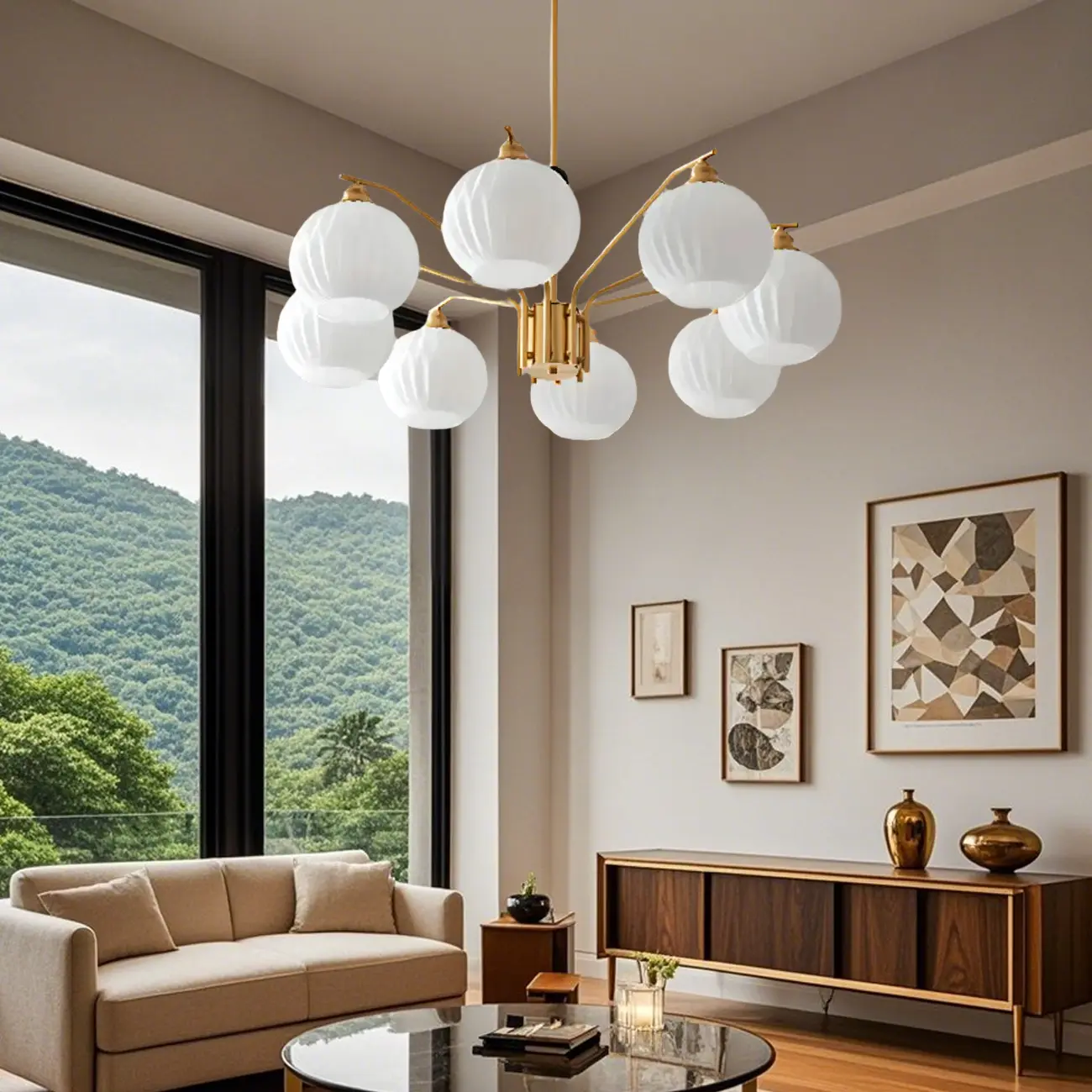 Modern 8-light Glass Globe Chandelier with Adjustable Height