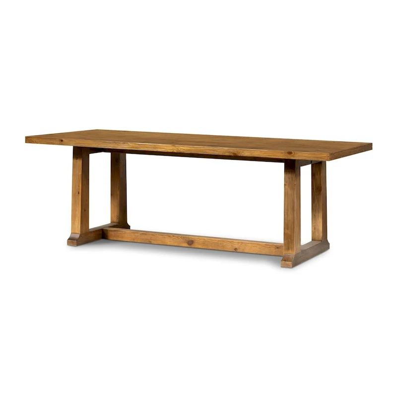 Marie Rustic Solid Pine Dining Table with Trestle Base – Honey Hue, 2 Sizes