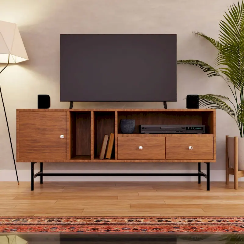 Rochester 2-Drawer 4-Shelf TV Stand Credenza with Iron Legs