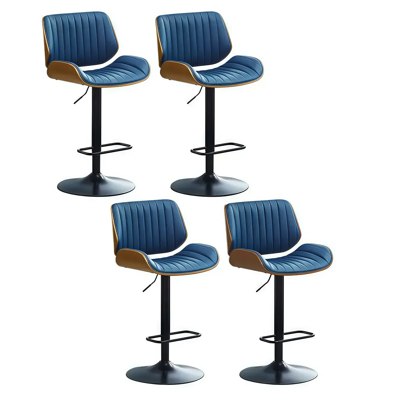 Elegant Wood Leather Red Swivel Adjustable Bar Stool