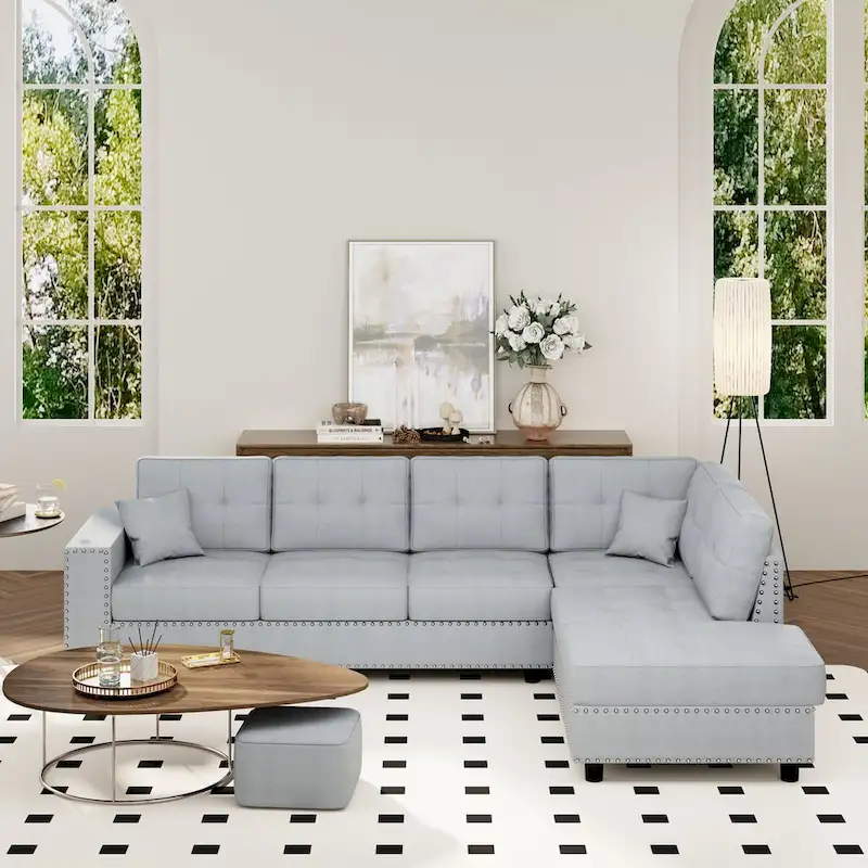 Linen L-shaped Modular Sectional Sofa with Cushions