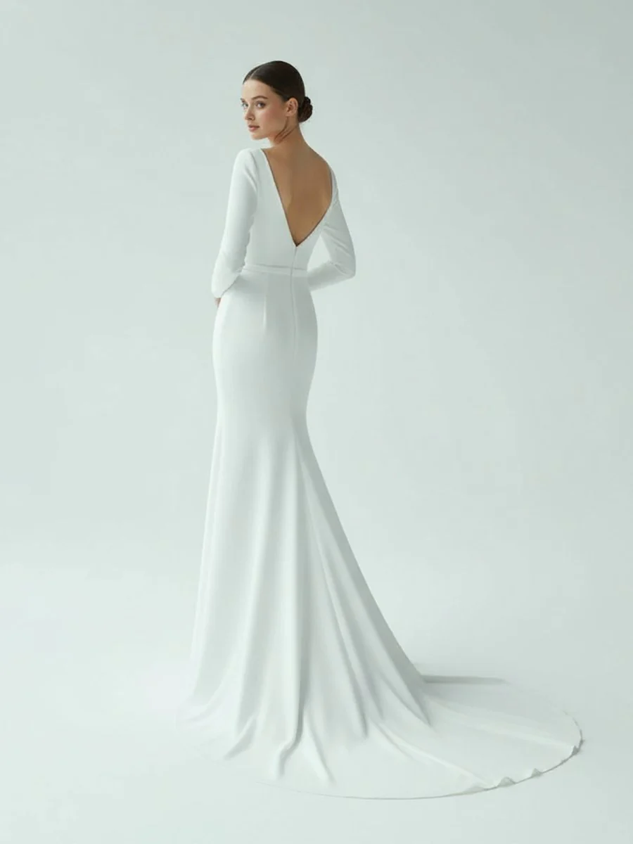Mermaid Scoop Neck V Back Satin Wedding Dress